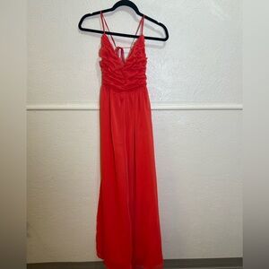 Hers and Mine Vibrant Coral Wide Leg Flowy Backless Jumpsuit Large and Medium